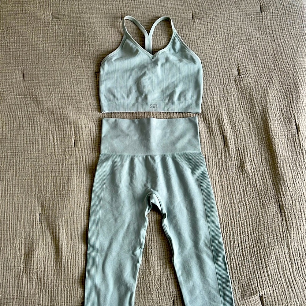 Set Active Sculpt Flex top and leggings green aqua XS/S